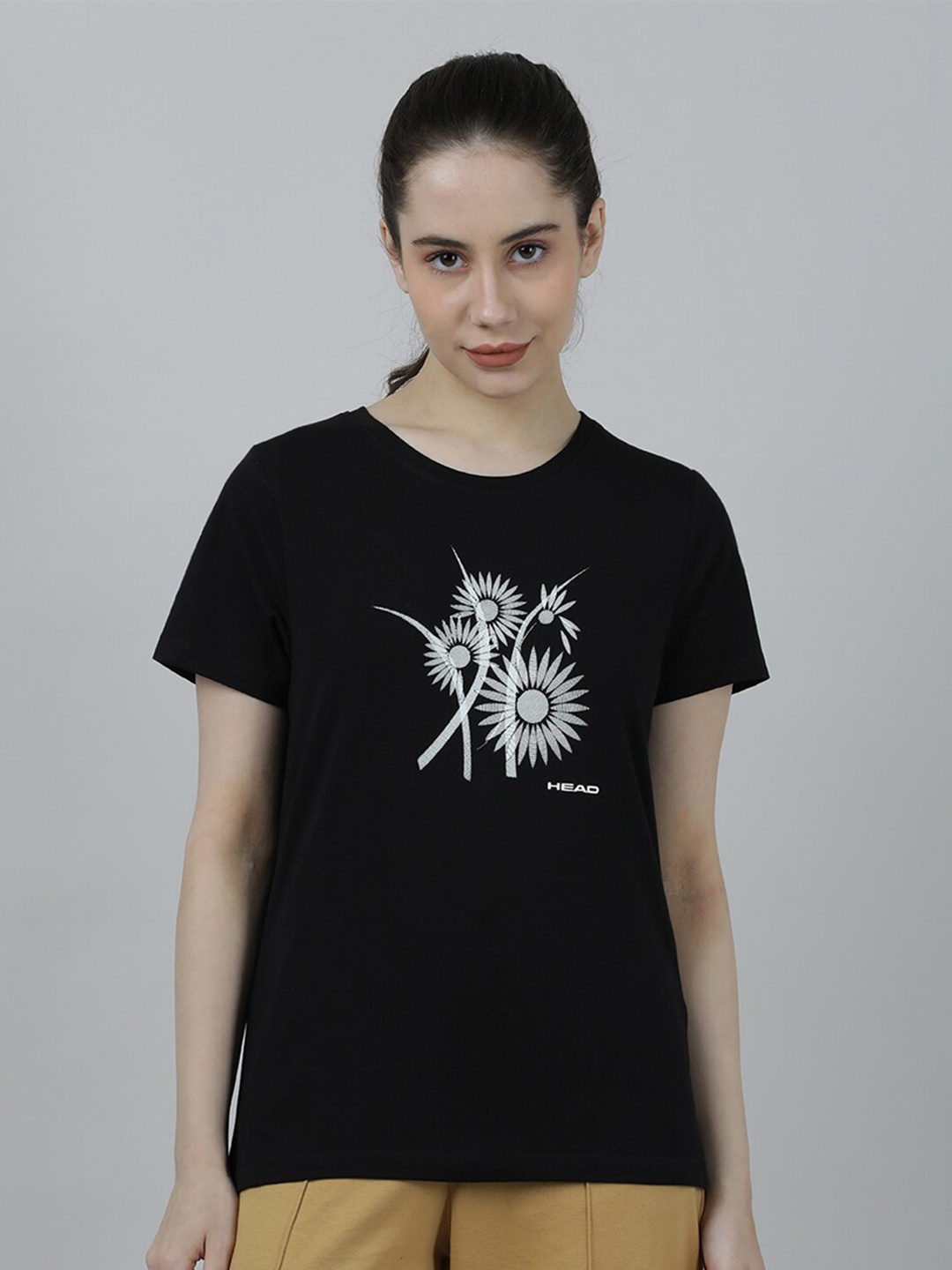 

Head Floral Printed Slim Fit Cotton Training T-shirt, Black