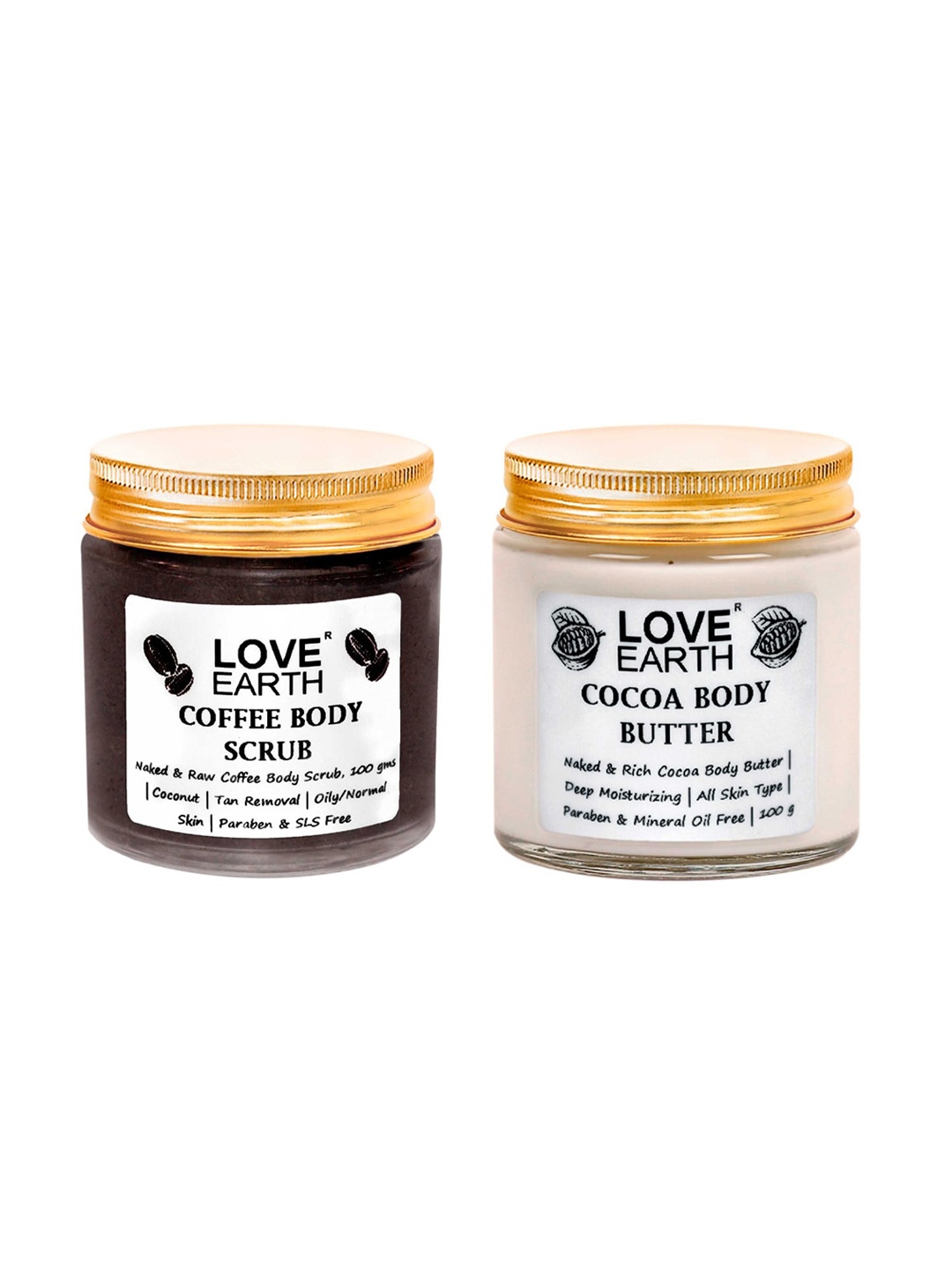 

LOVE EARTH Set Of 2 Coffee Body Scrub & Cocoa Body Butter Set - 100g each, White