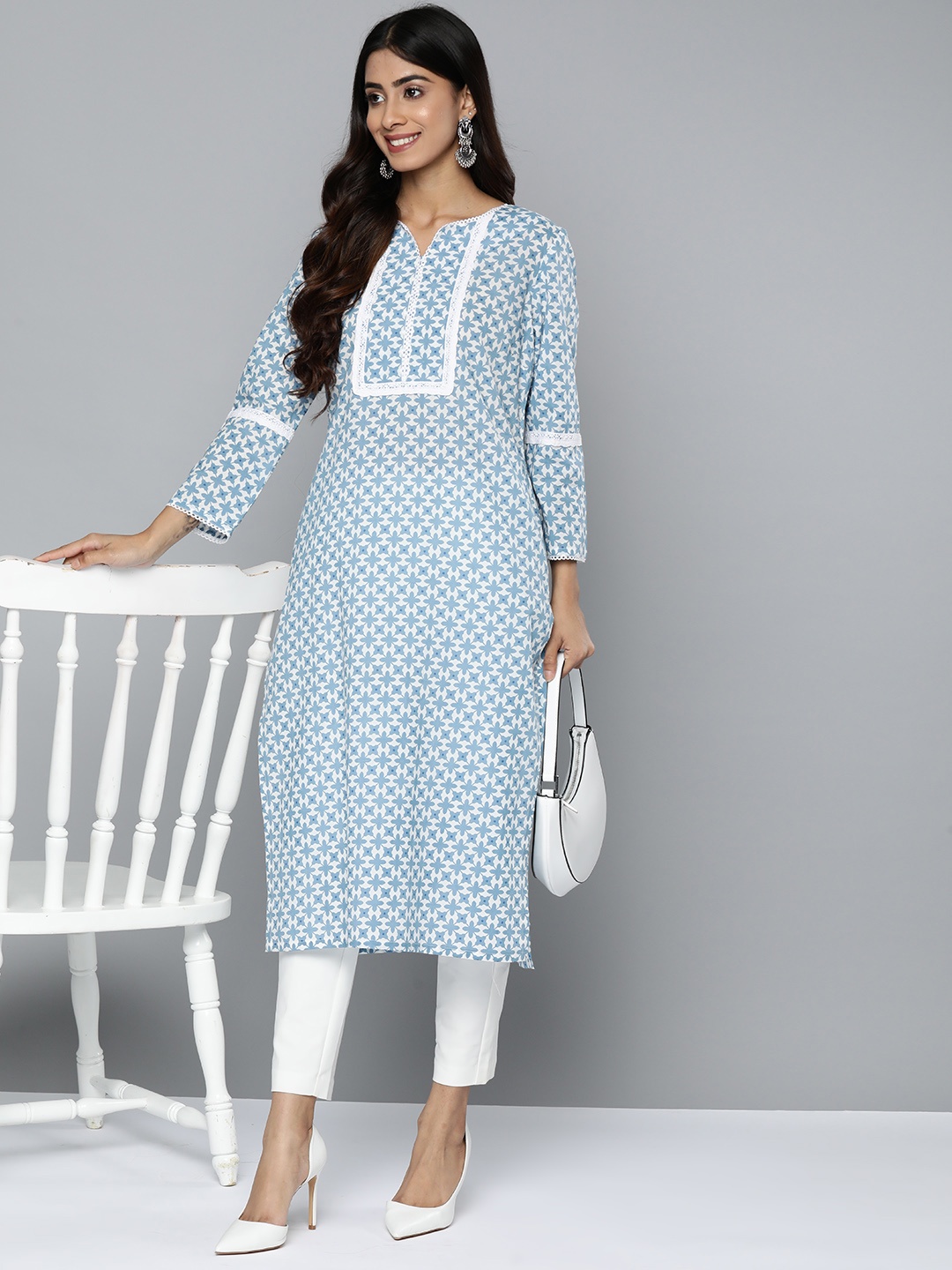 

HERE&NOW Floral Printed Kurta, White