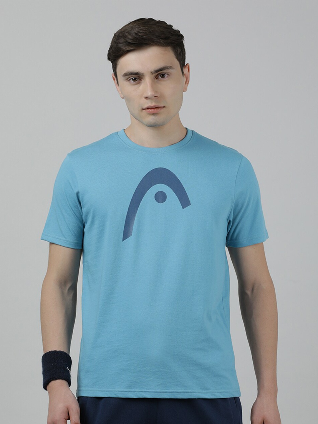 

Head Graphic Printed Slim Fit Training or Gym T-shirt, Turquoise blue