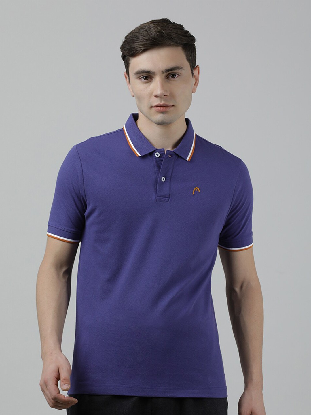 

Head Polo Collar Slim Fit Cotton T-shirt, Navy blue