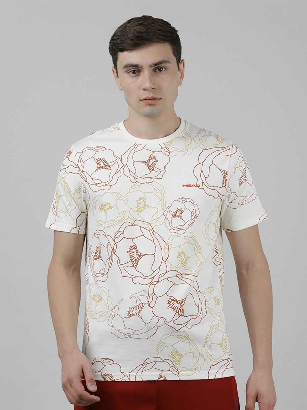 

Head Floral Printed Slim Fit Cotton T-shirt, White