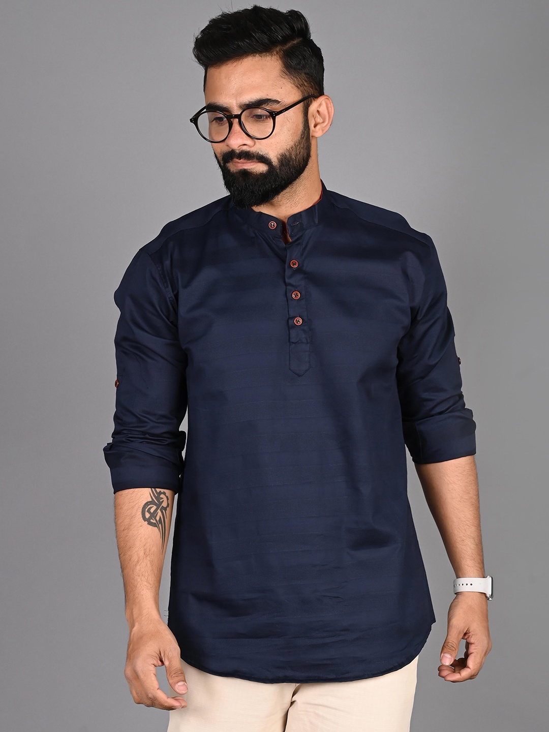 

FUBAR Striped Roll-Up Sleeves Cotton Shirt, Blue