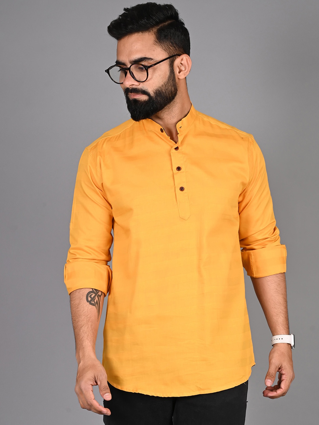 

FUBAR Striped Roll-Up Sleeves Cotton Shirt, Yellow