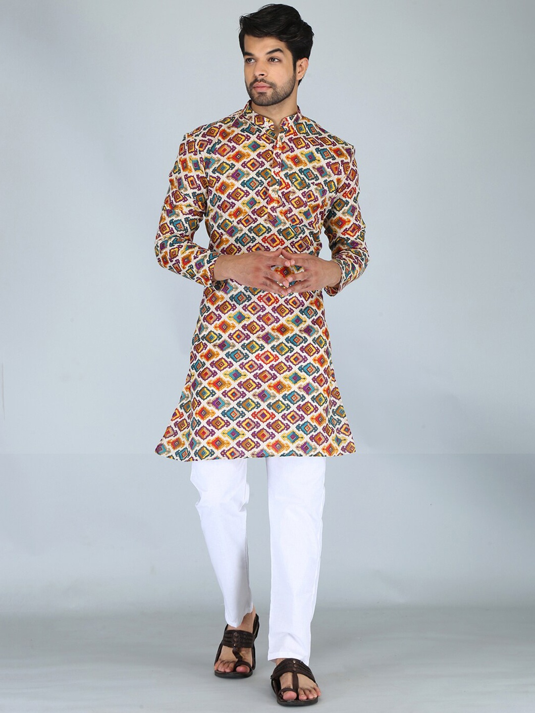 

FUBAR Ethnic Motif Printed Cotton Kurta, Beige