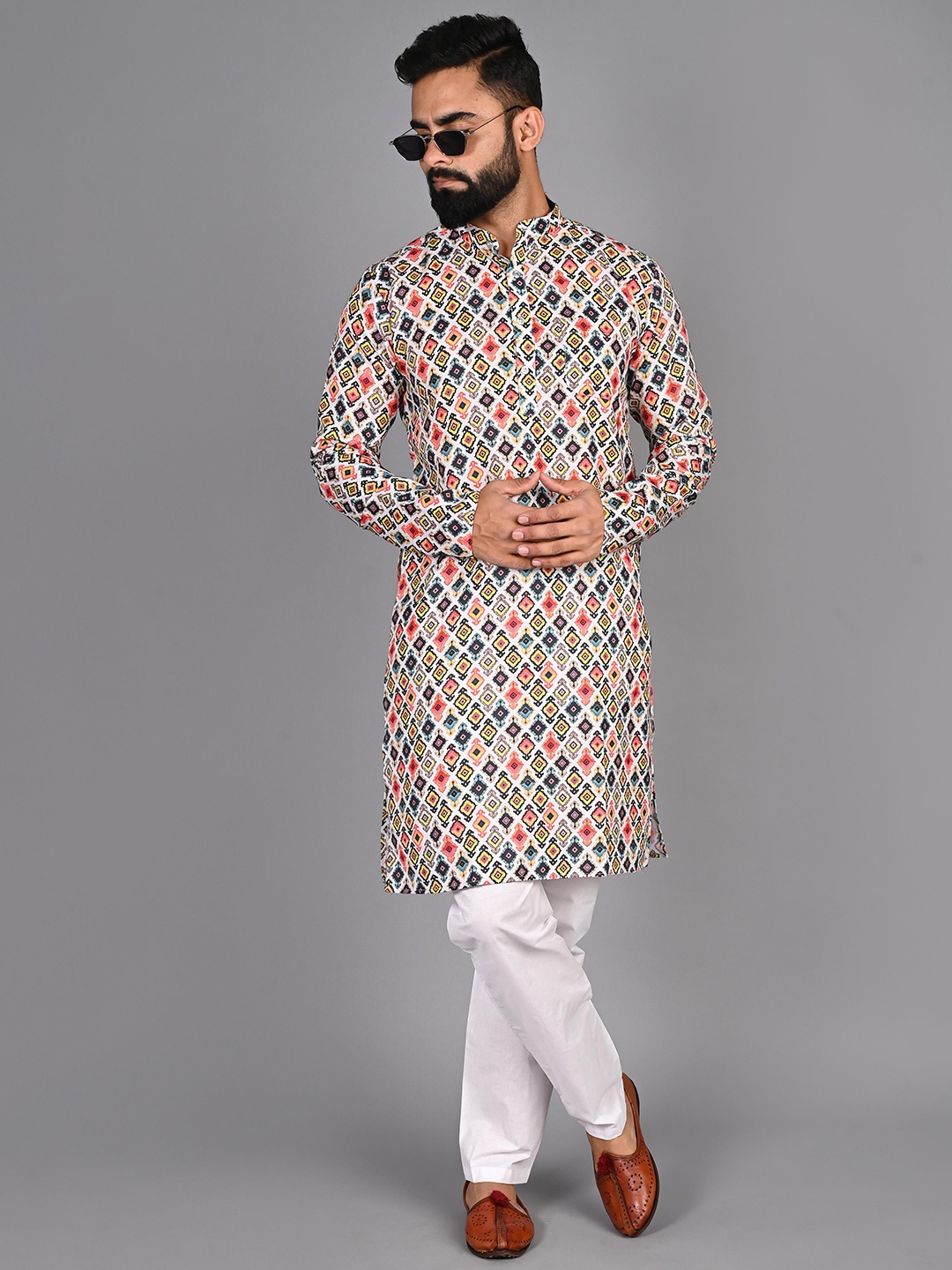 

FUBAR Ethnic Motif Printed Cotton Kurta, Beige