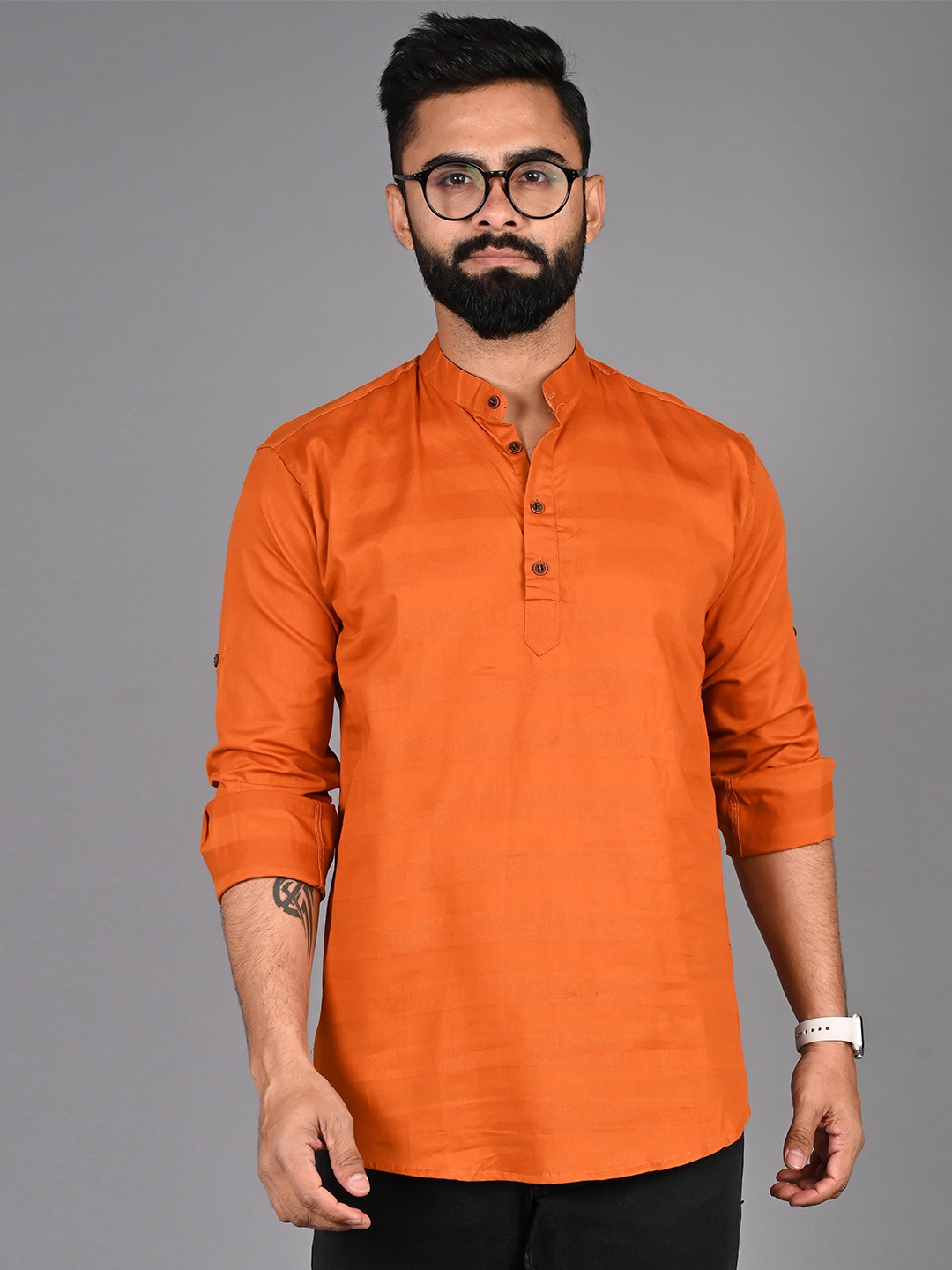 

FUBAR Striped Roll-Up Sleeves Cotton Shirt, Brown