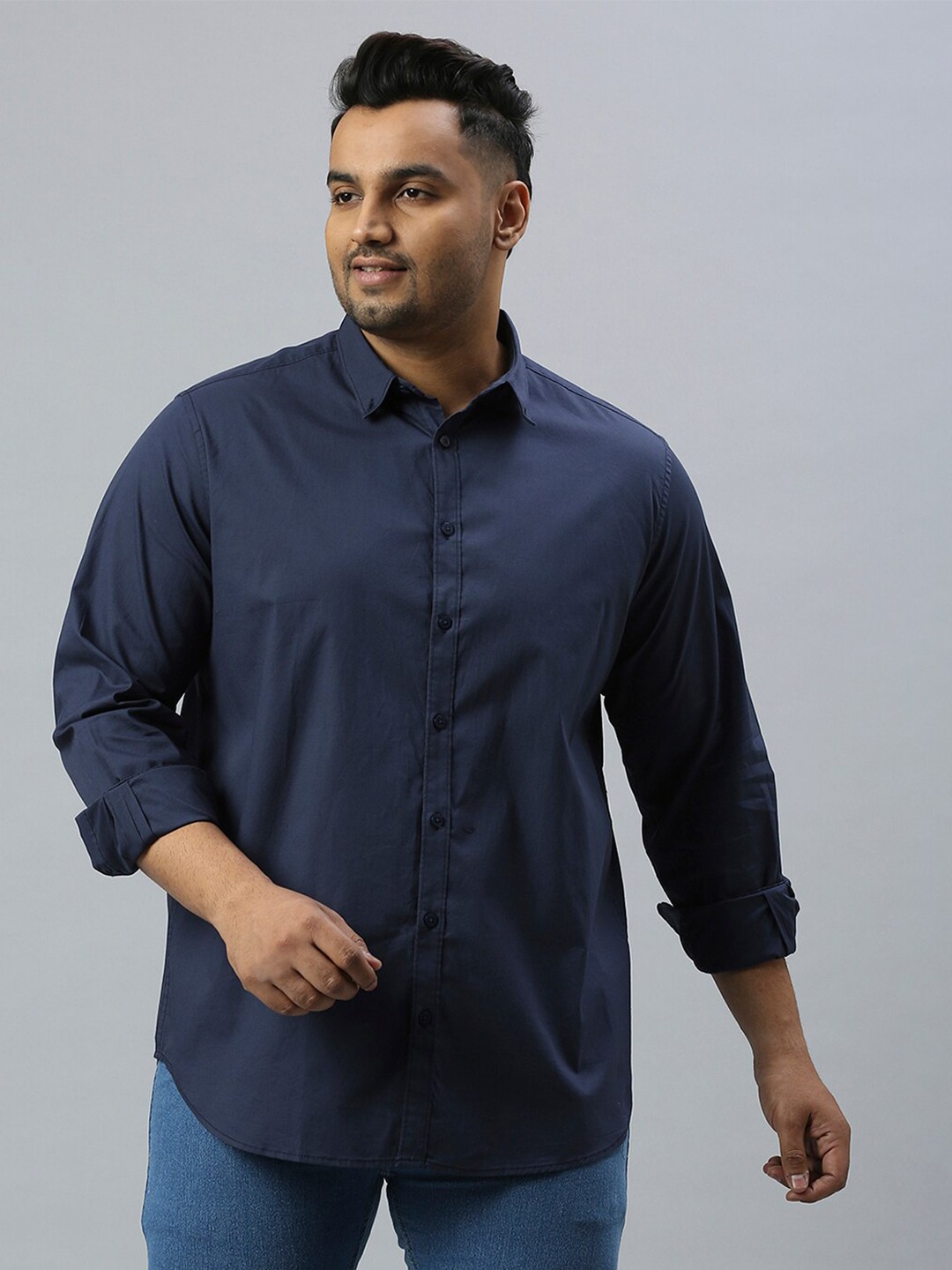 

Sztori Plus Size Classic Spread Collar Casual Pure Cotton Shirt, Blue