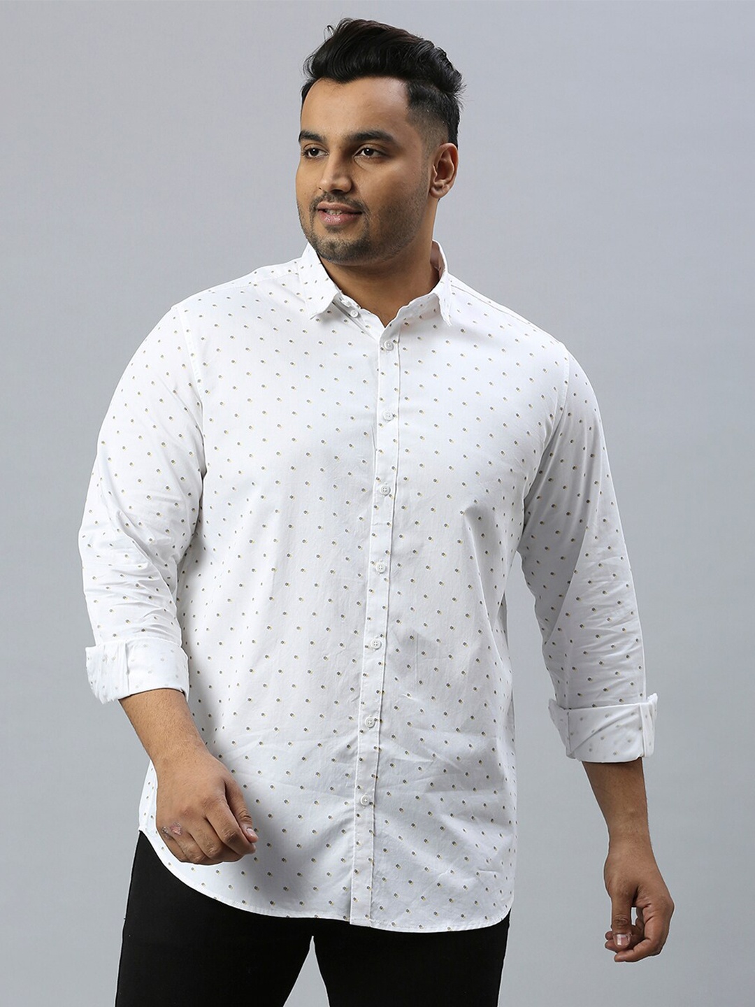 

Sztori Plus Size Classic Micro Ditsy Printed Casual Pure Cotton Shirt, White