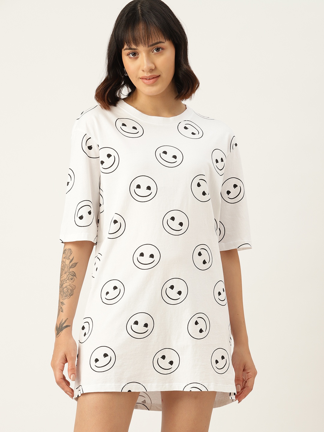 

Kook N Keech Printed Pure Cotton T-shirt Mini Dress, White