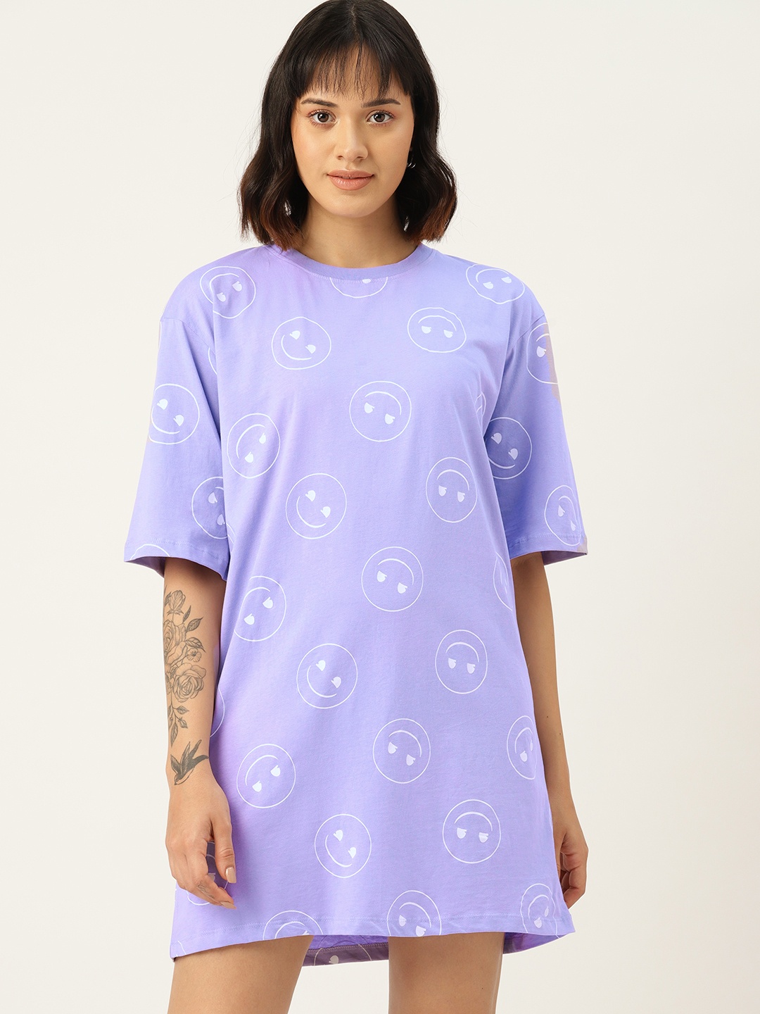 

Kook N Keech Printed Pure Cotton T-shirt Mini Dress, Purple