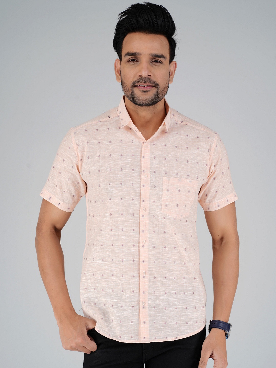 

JAIPURI COLLECTION Standard Micro Ditsy Printed Cotton Casual Shirt, Pink