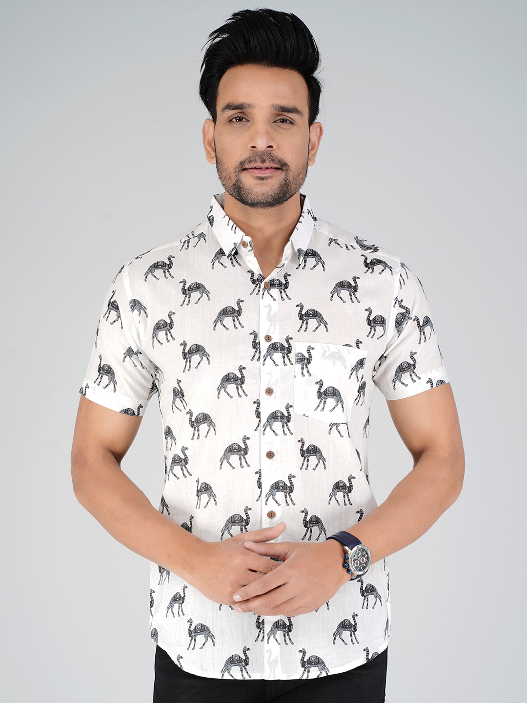 

JAIPURI COLLECTION Standard Conversational Printed Cotton Casual Shirt, Off white