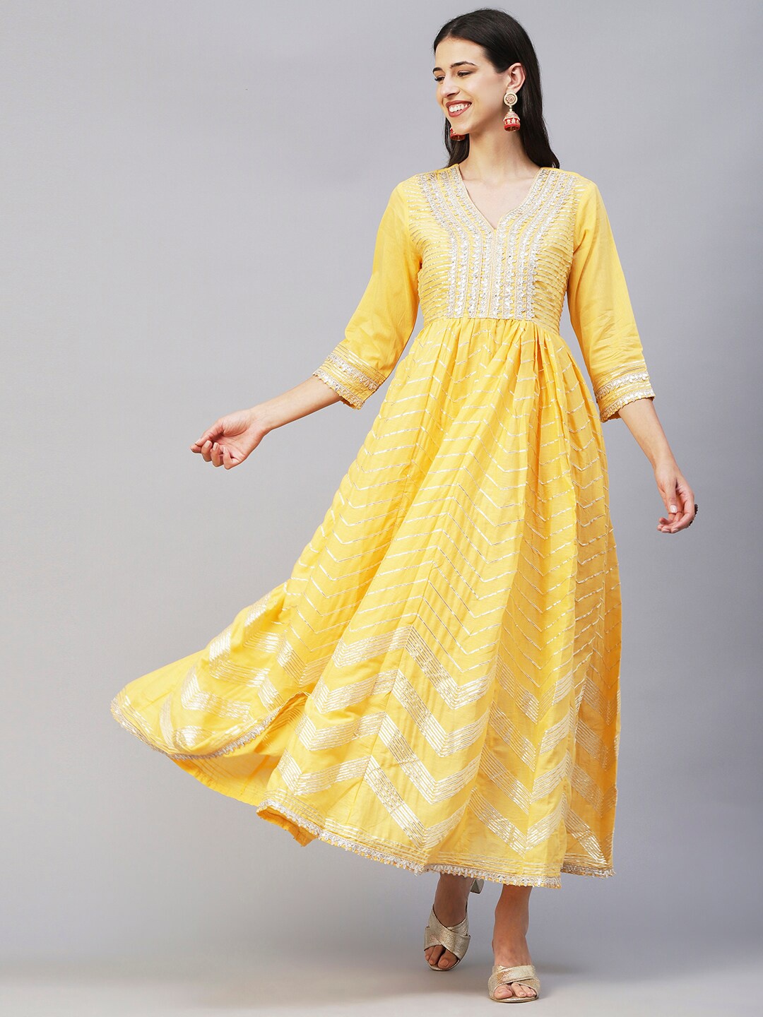 

FASHOR Ethnic Motifs Print Maxi Ethnic Dress, Yellow