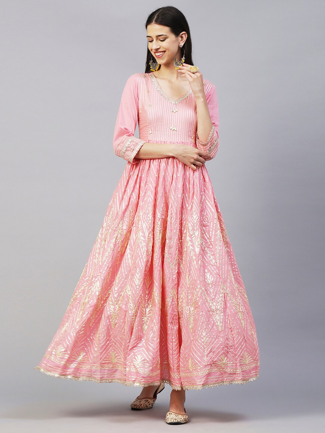 

FASHOR Ethnic Motifs Print Maxi Ethnic Dress, Pink