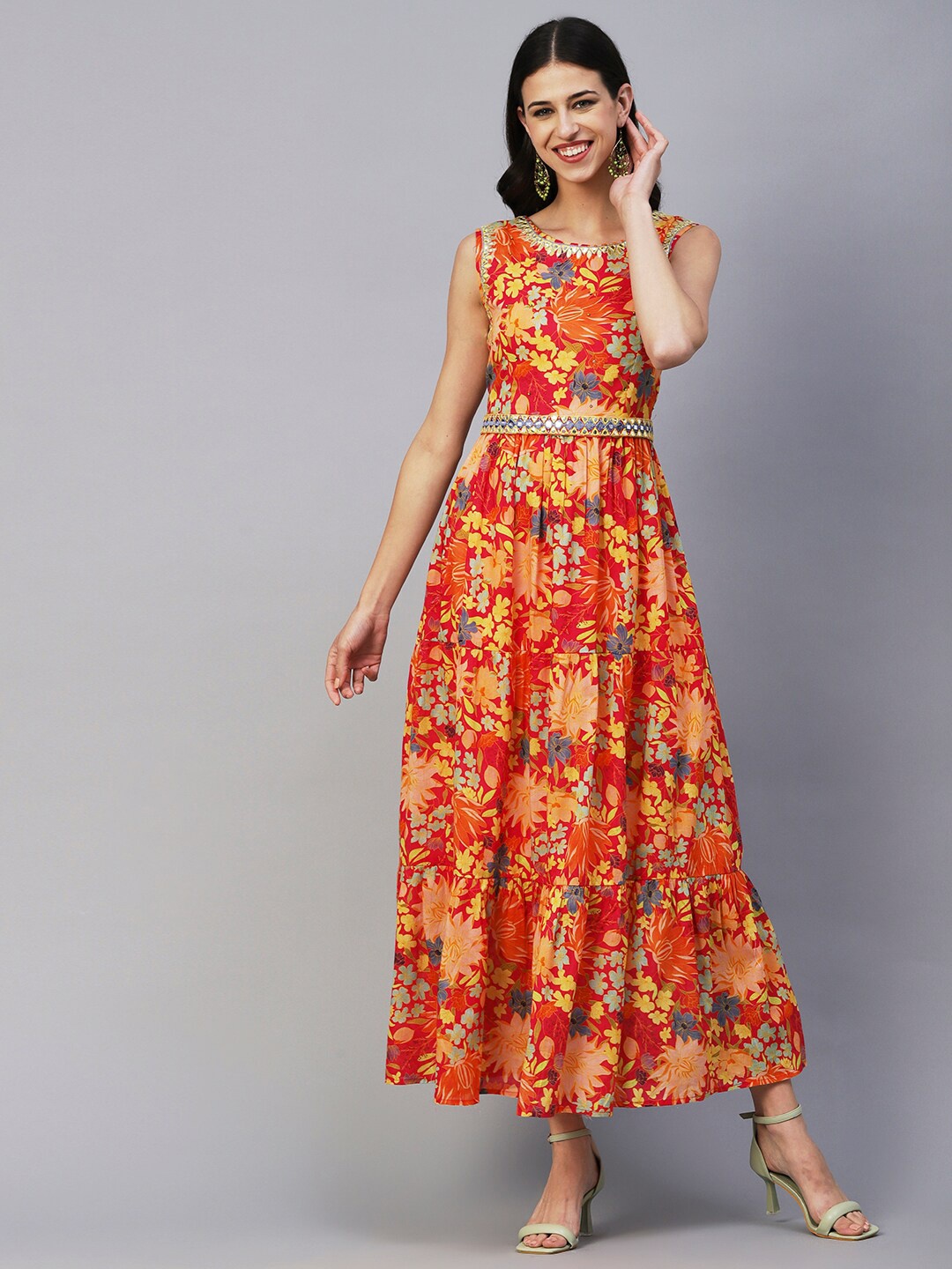 

FASHOR Floral Print Maxi Dress, Orange