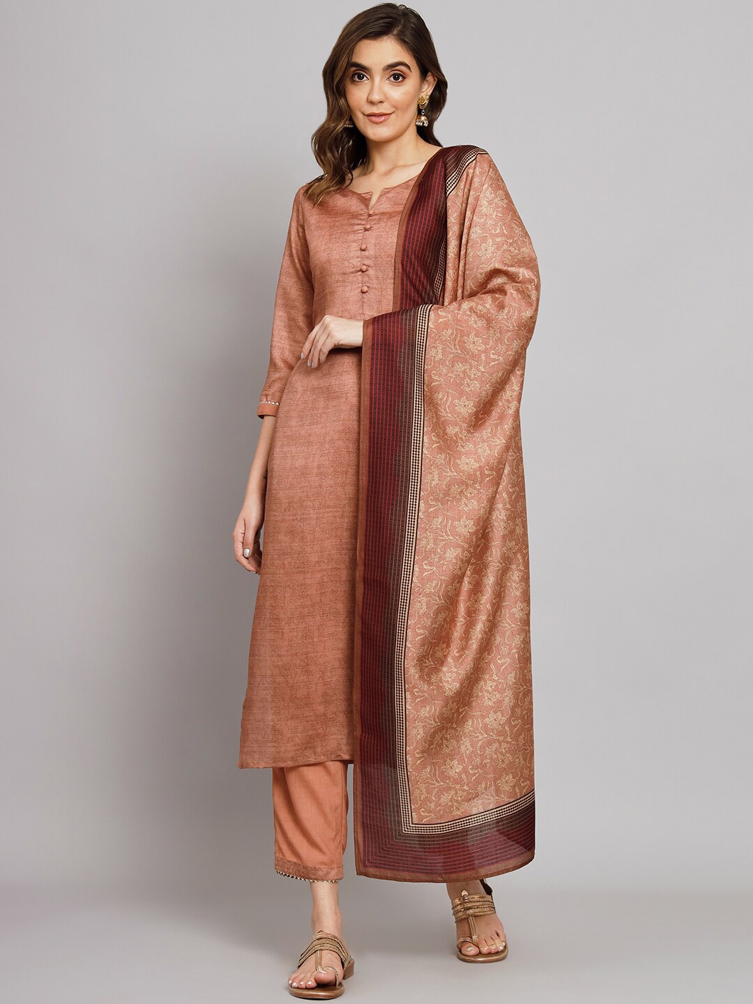 

Sutidora Ethnic Motifs Printed Regular Kurta With Trousers & Dupatta, Peach