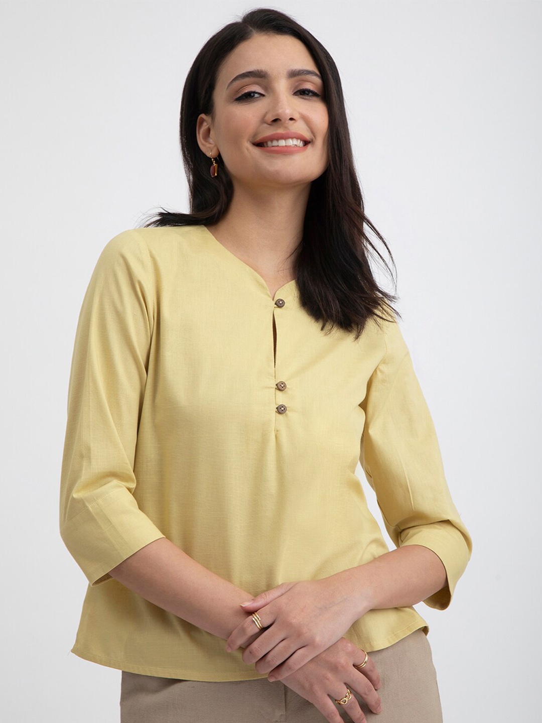 

Pink Fort Pure Cotton Regular Top, Yellow