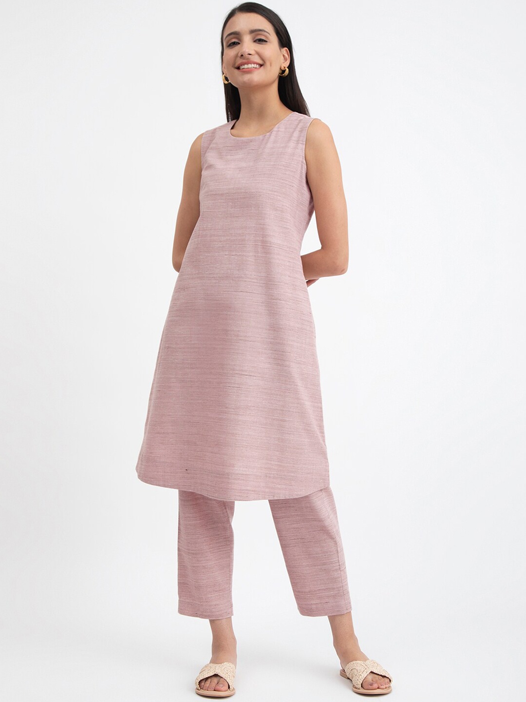 

Pink Fort Sleeveless Cotton A-Line Kurta