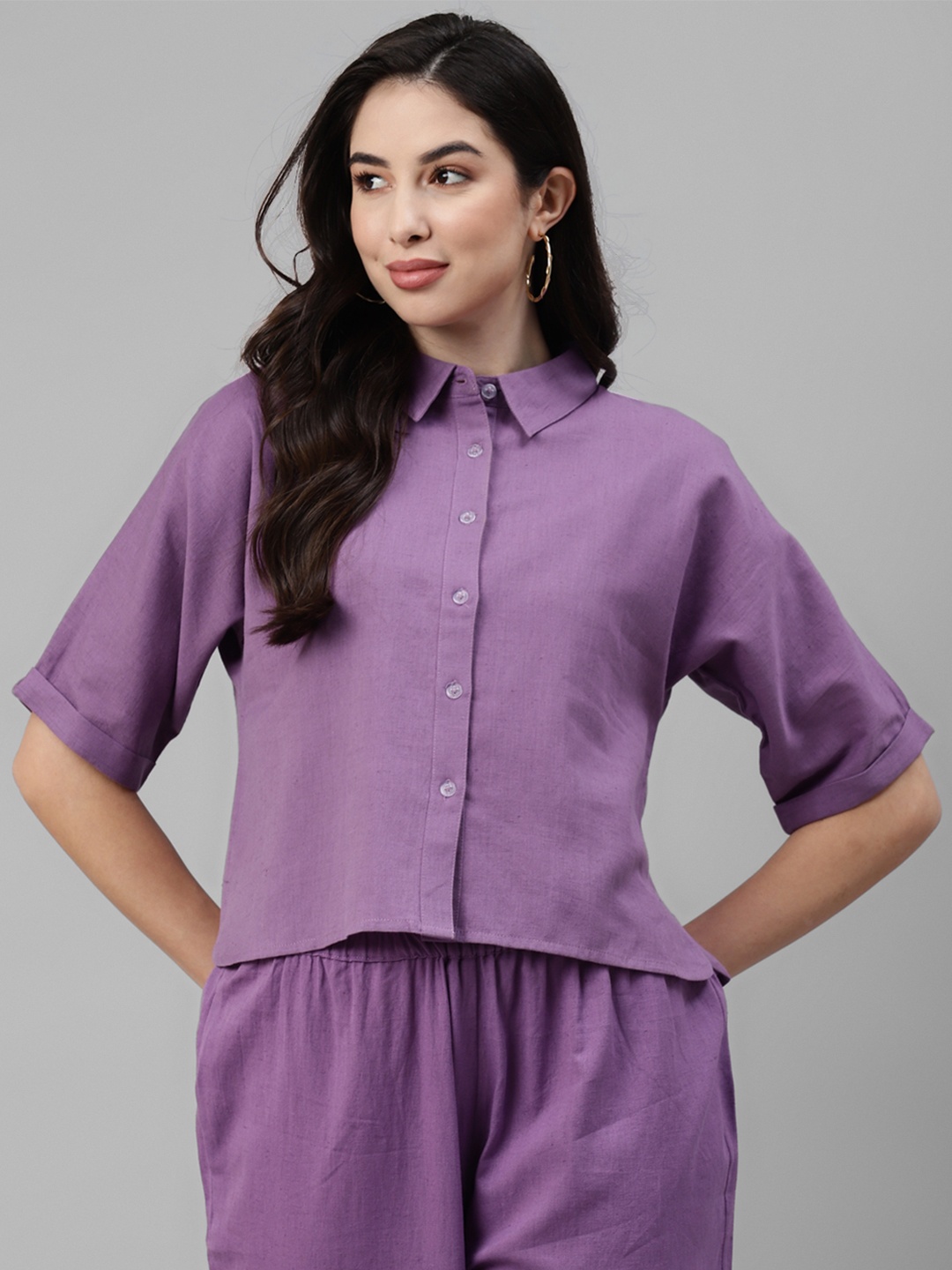 

DEEBACO Premium Boxy Fit Opaque Casual Shirt, Lavender