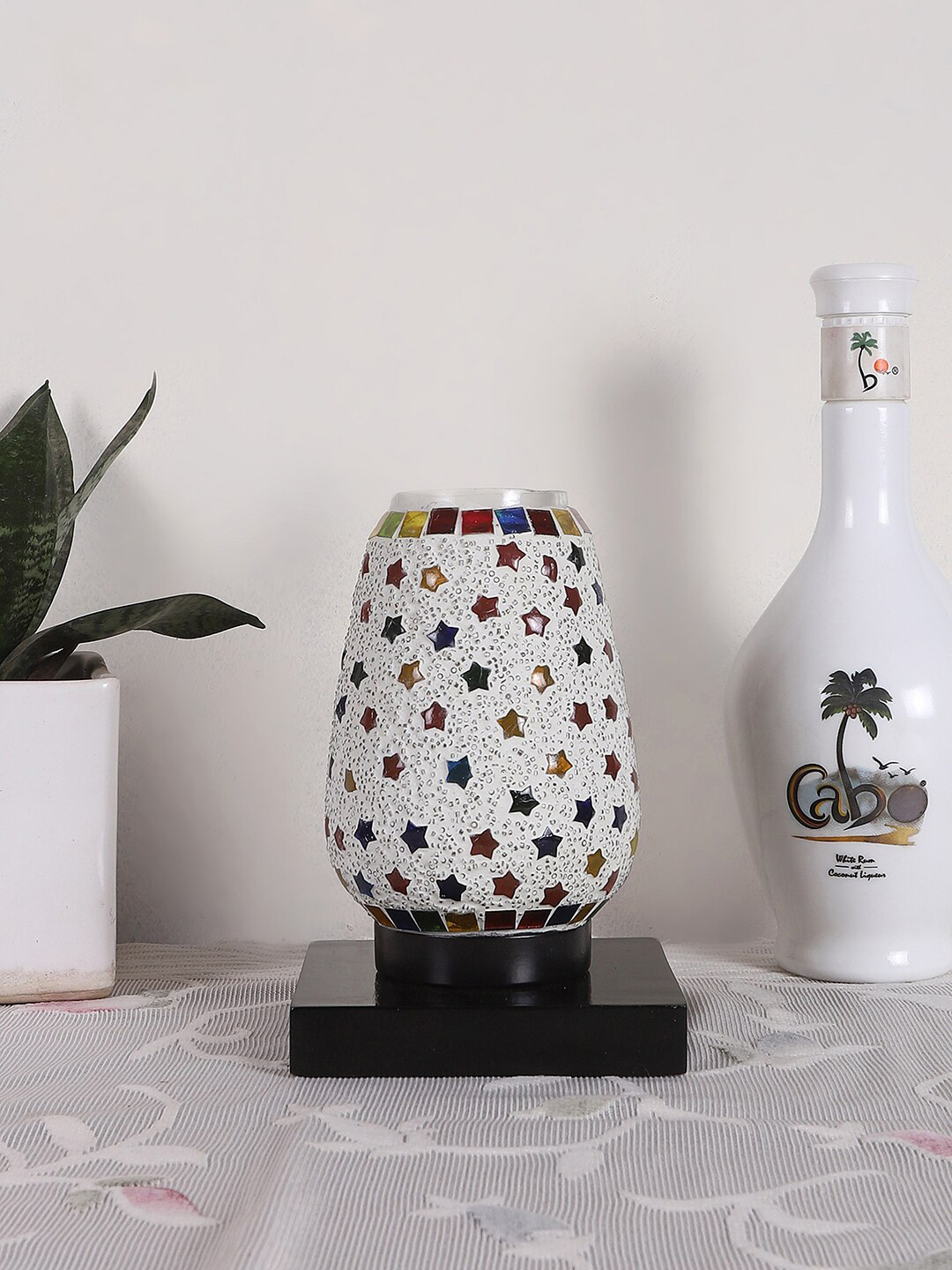 

Devansh White & Red Mosaic Design Glass Table Lamp