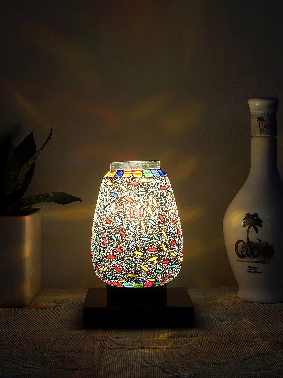 

Devansh White & Red Mosaic Design Glass Shade Table Lamp