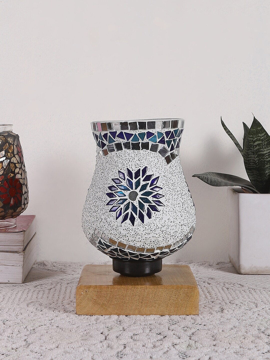 

Devansh White & Blue Mosaic Design Glass Shade Table Lamp