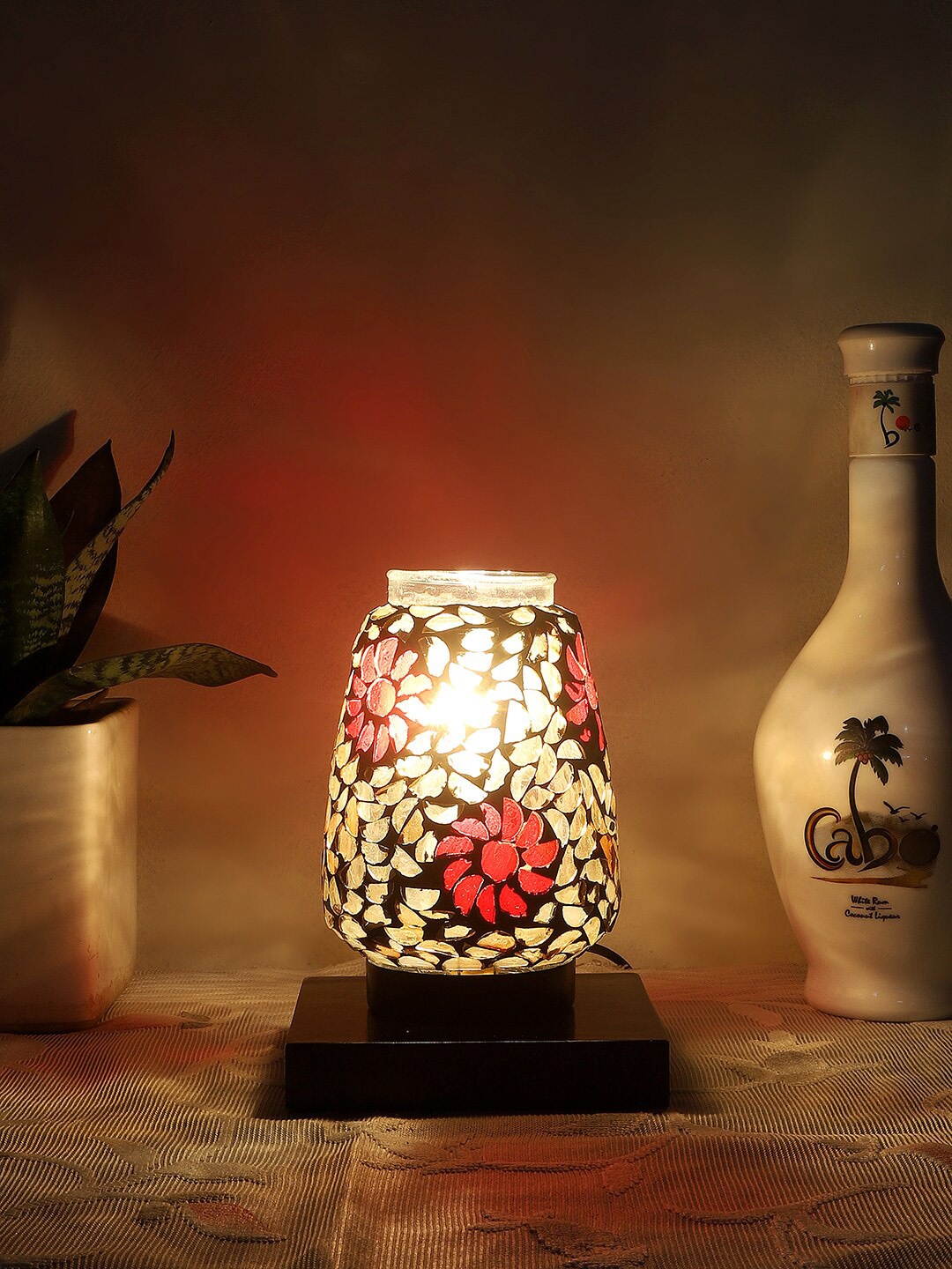 Devansh Red & Yellow Mosaic Design Glass Shade Table Lamp