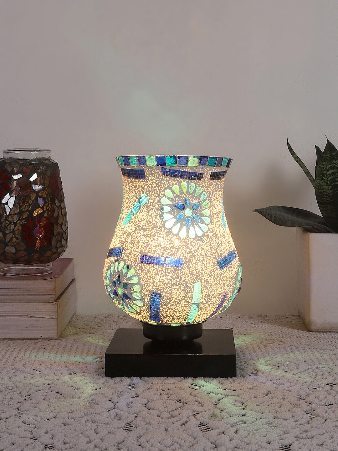 

Devansh White & Blue Mosaic Design Glass Shade Table Lamp