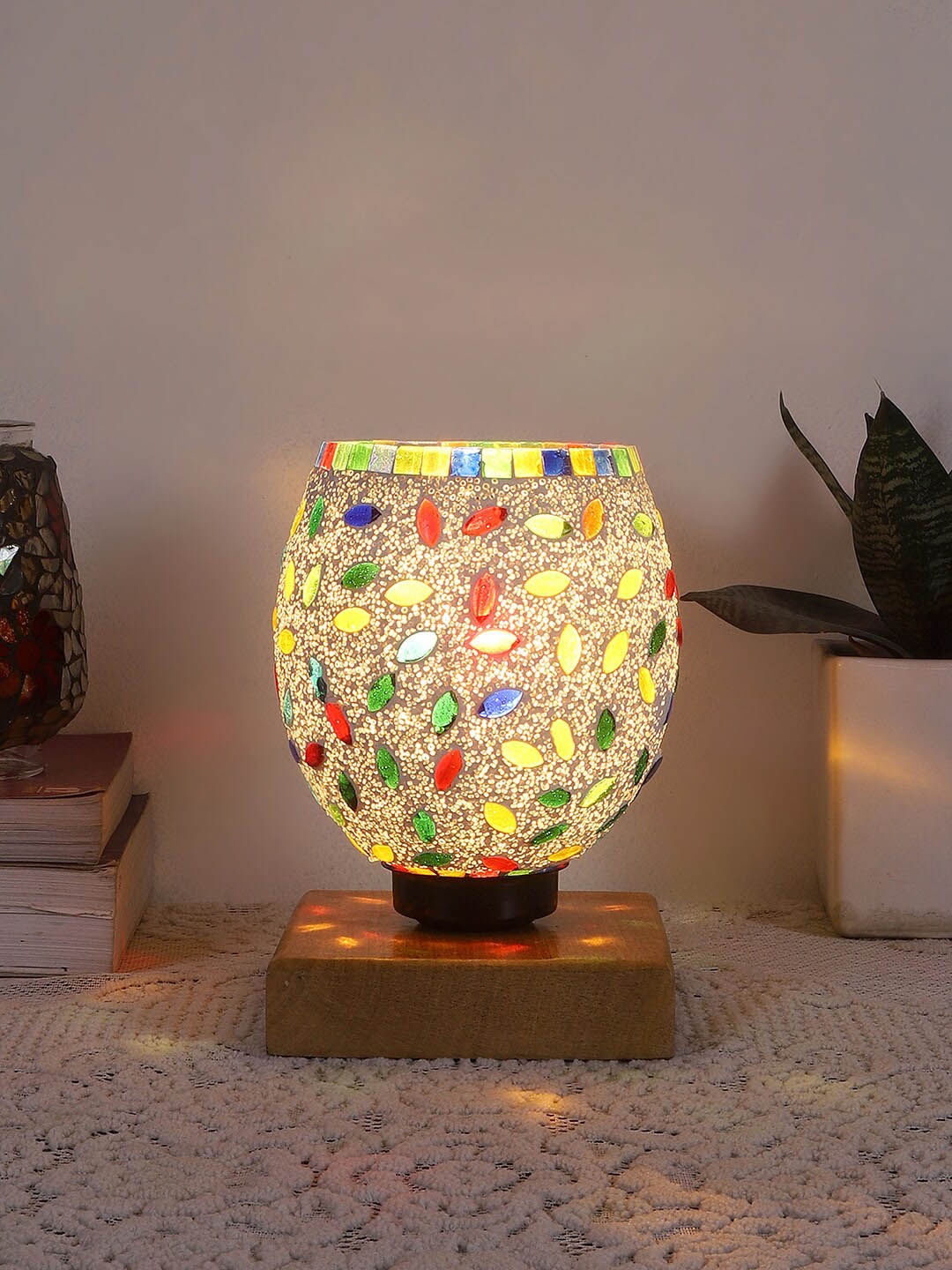 

Devansh White & Red Mosaic Design Glass Shade Table Lamp