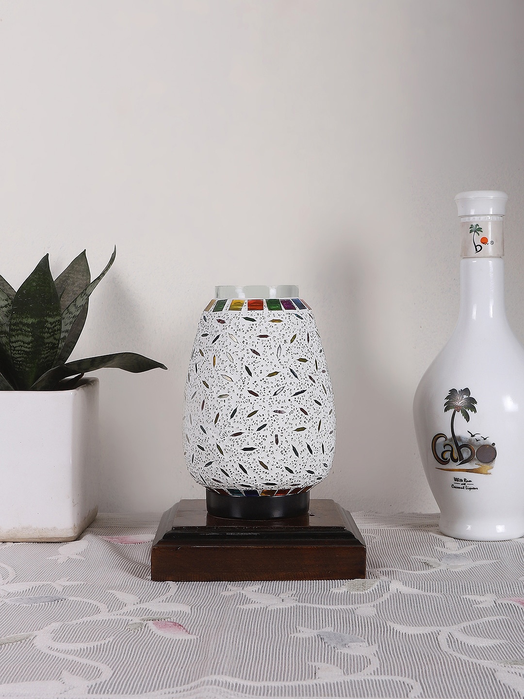 

Devansh White & Red Mosaic Design Glass Shade Table Lamp