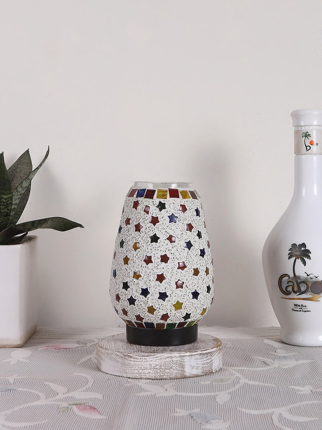 

Devansh White & Red Mosaic Design Glass Shade Table Lamp