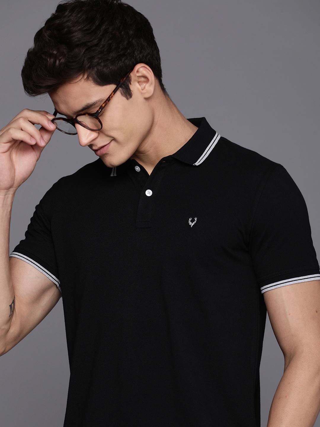

Allen Solly Men Polo Collar Pure Cotton T-shirt, Black