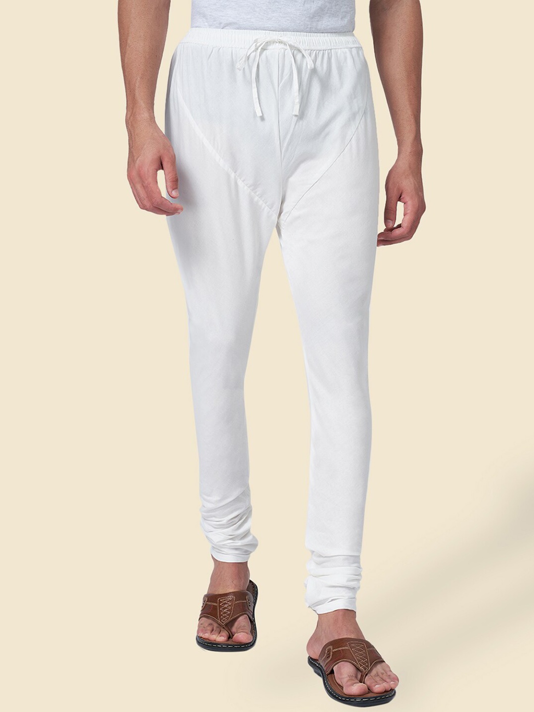

indus route by Pantaloons Men Straight Fit Mid Rise Pure Cotton Churidar, Off white