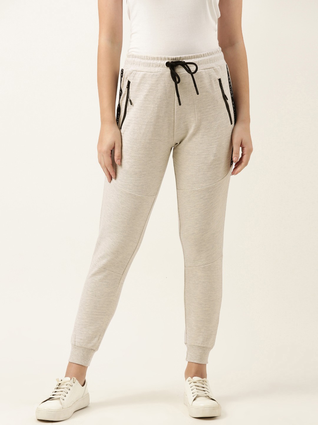 

Bene Kleed Women Striped Knitted Joggers, Off white