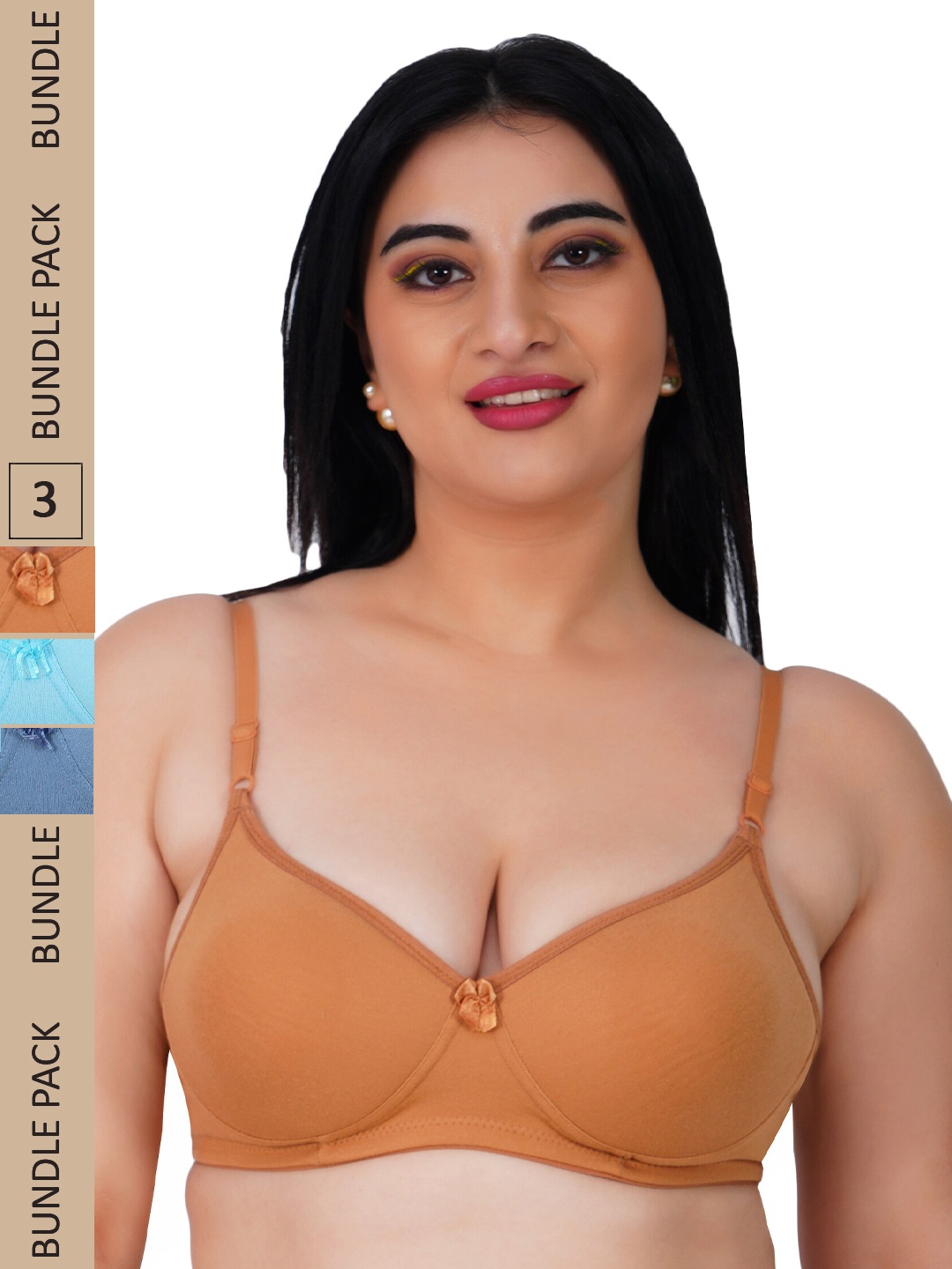 

LADYLAND Pack Of 3 Full Coverage Lightly Padded All Day Comfort Cotton T-Shirt Bra, Brown