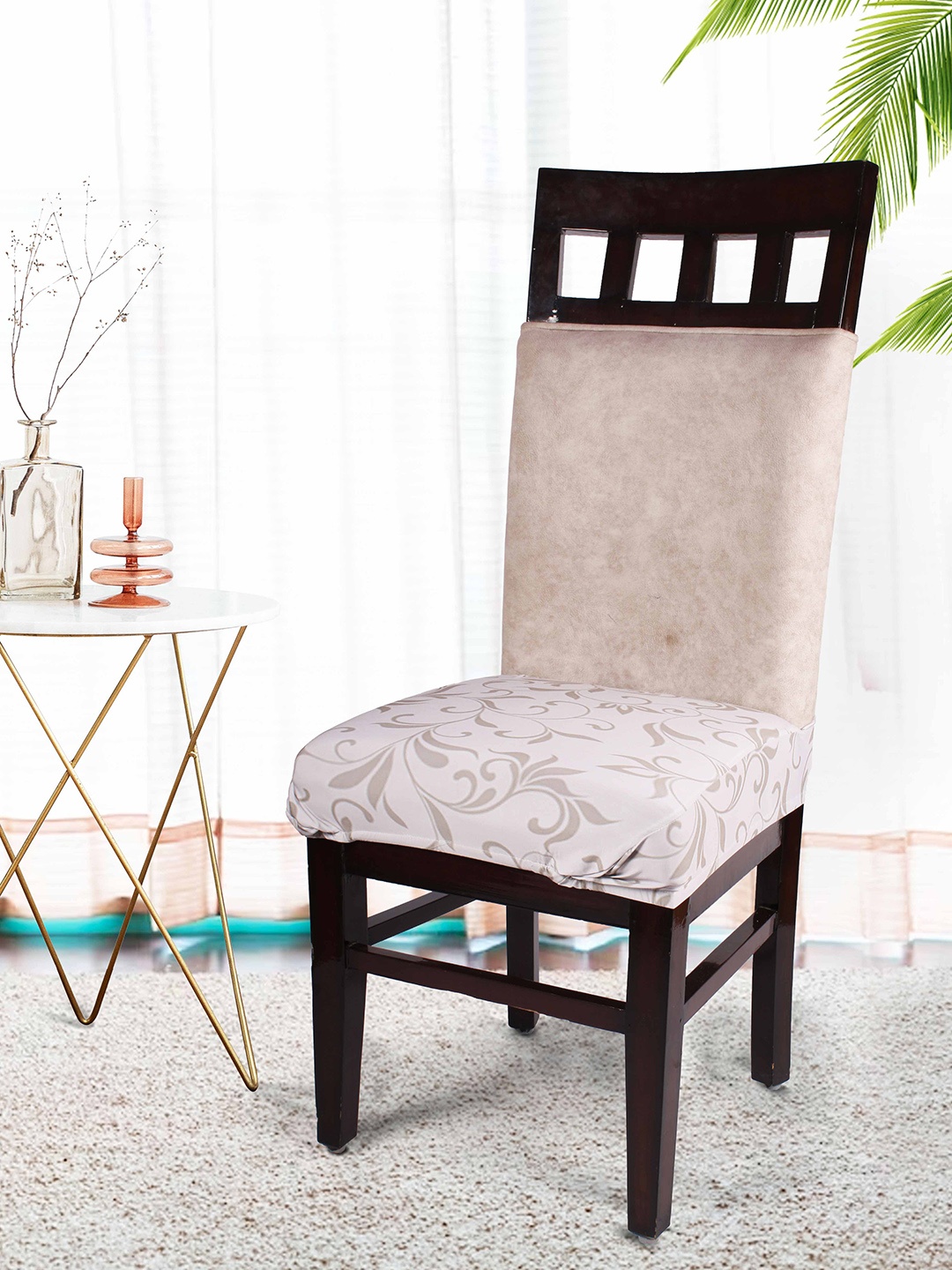 

STITCHNEST Beige 4 Pieces Printed Half Chair Cover