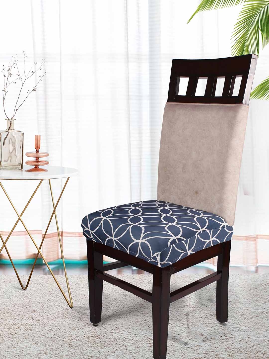 

STITCHNEST Blue & White 4 Pieces Printed Half Chair Covers