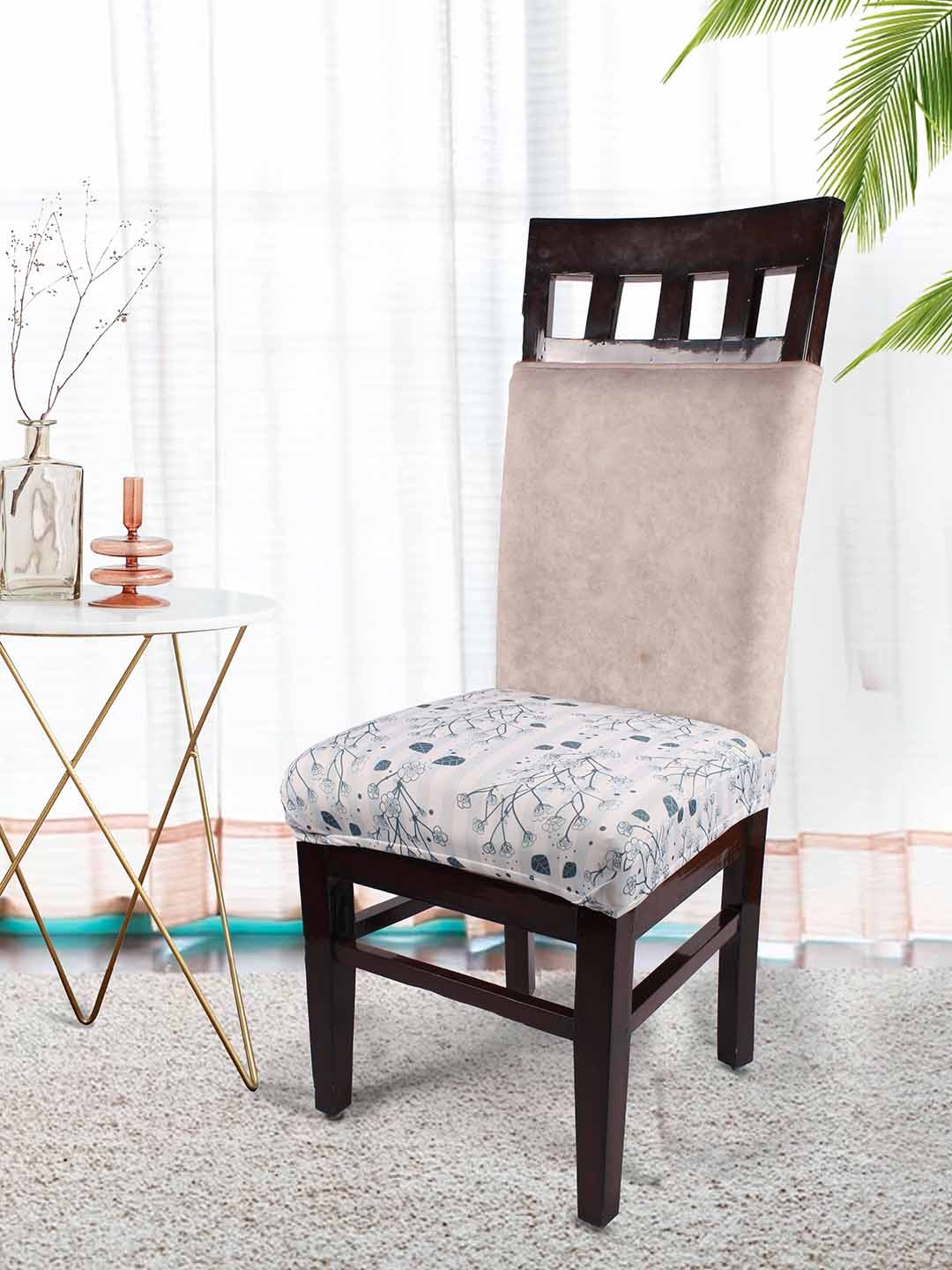 

STITCHNEST Grey & Blue 4 Pieces Printed Half Chair Cover