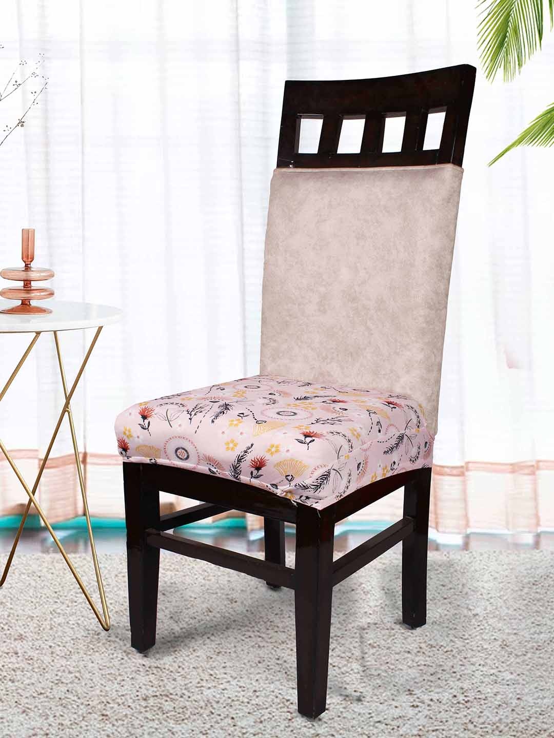 

STITCHNEST Pink 4-Pieces Printed Chair Covers