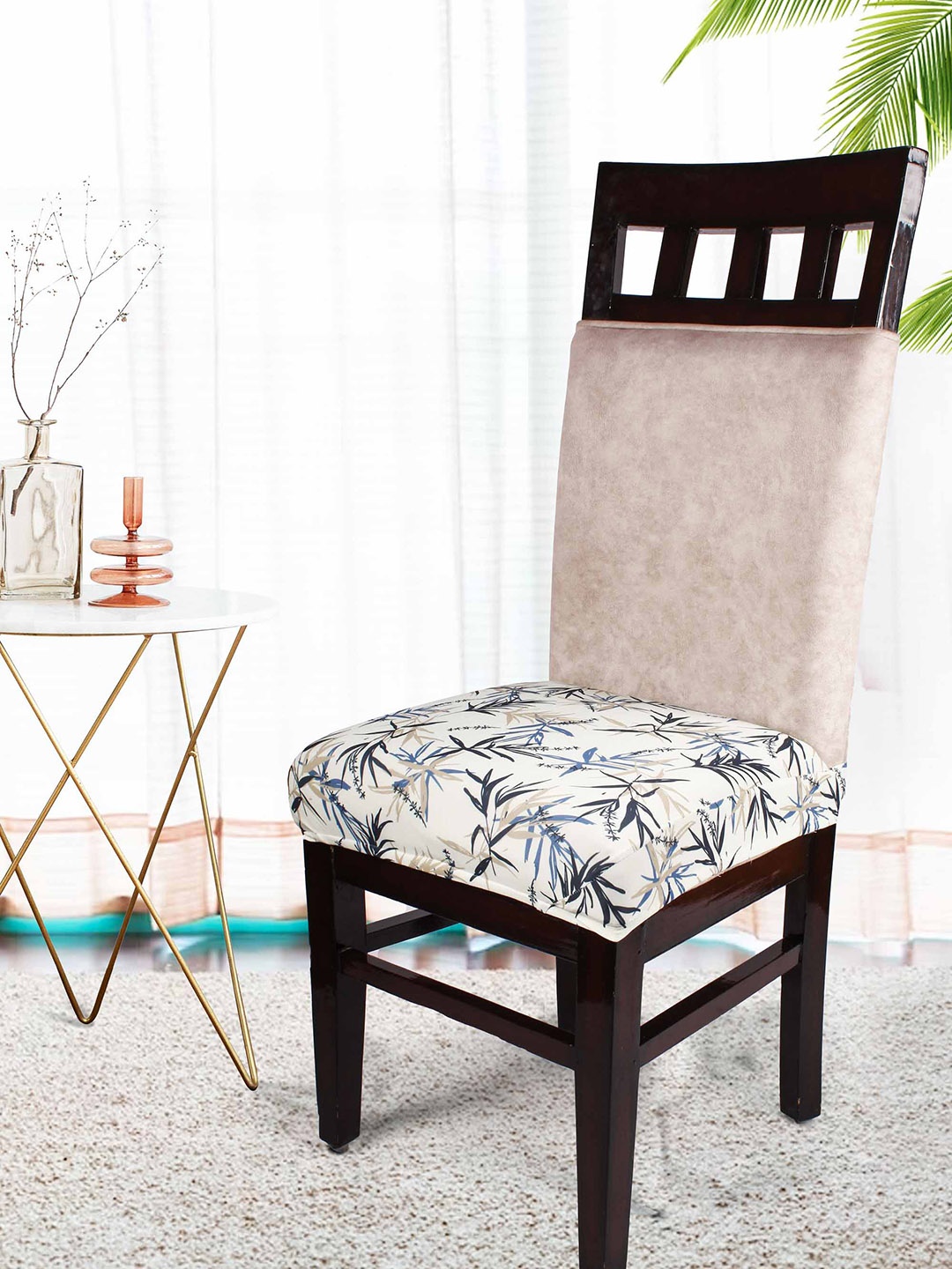 

STITCHNEST Blue & White 4 Pieces Printed Chair Cover