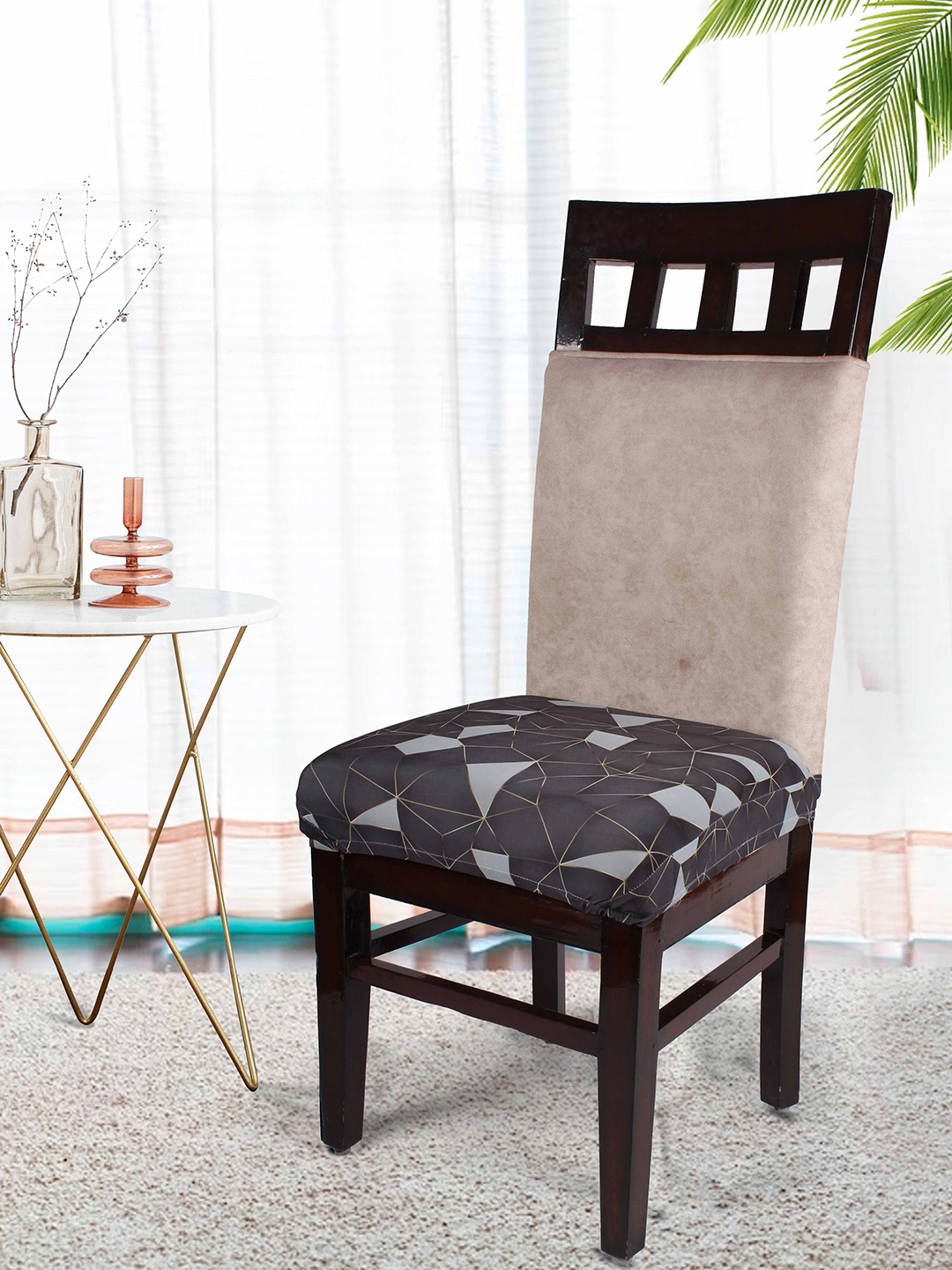 

STITCHNEST Black 4 Pieces Printed Chair Cover