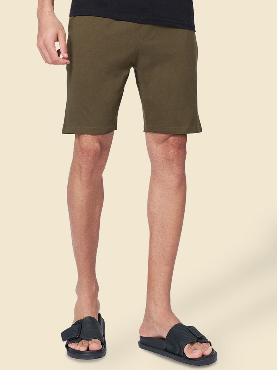 

Ajile by Pantaloons Men Mid-Rise Cotton Lounge Shorts, Olive