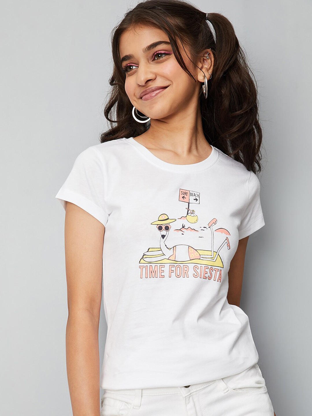 

max Girls Typography Printed T-shirt, White