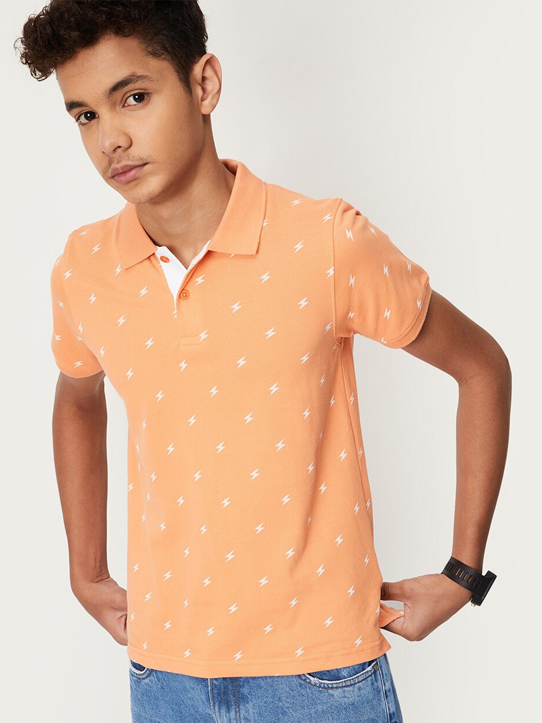 

max Boys Printed Polo Collar T-shirt, Orange