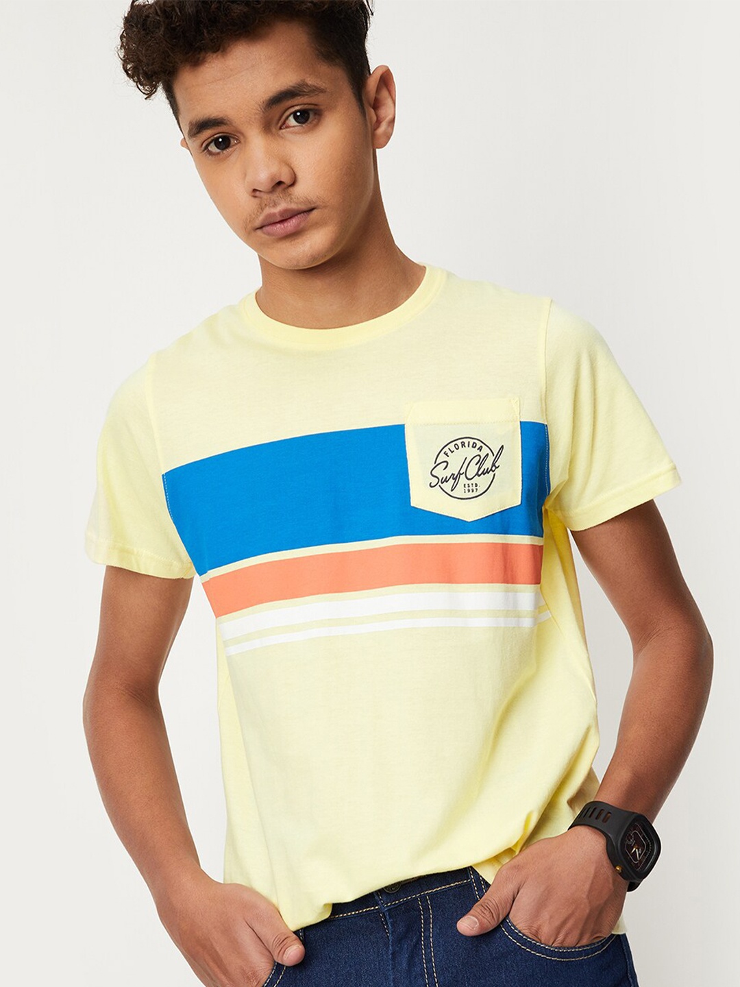 

max Boys Colourblocked T-shirt, Yellow