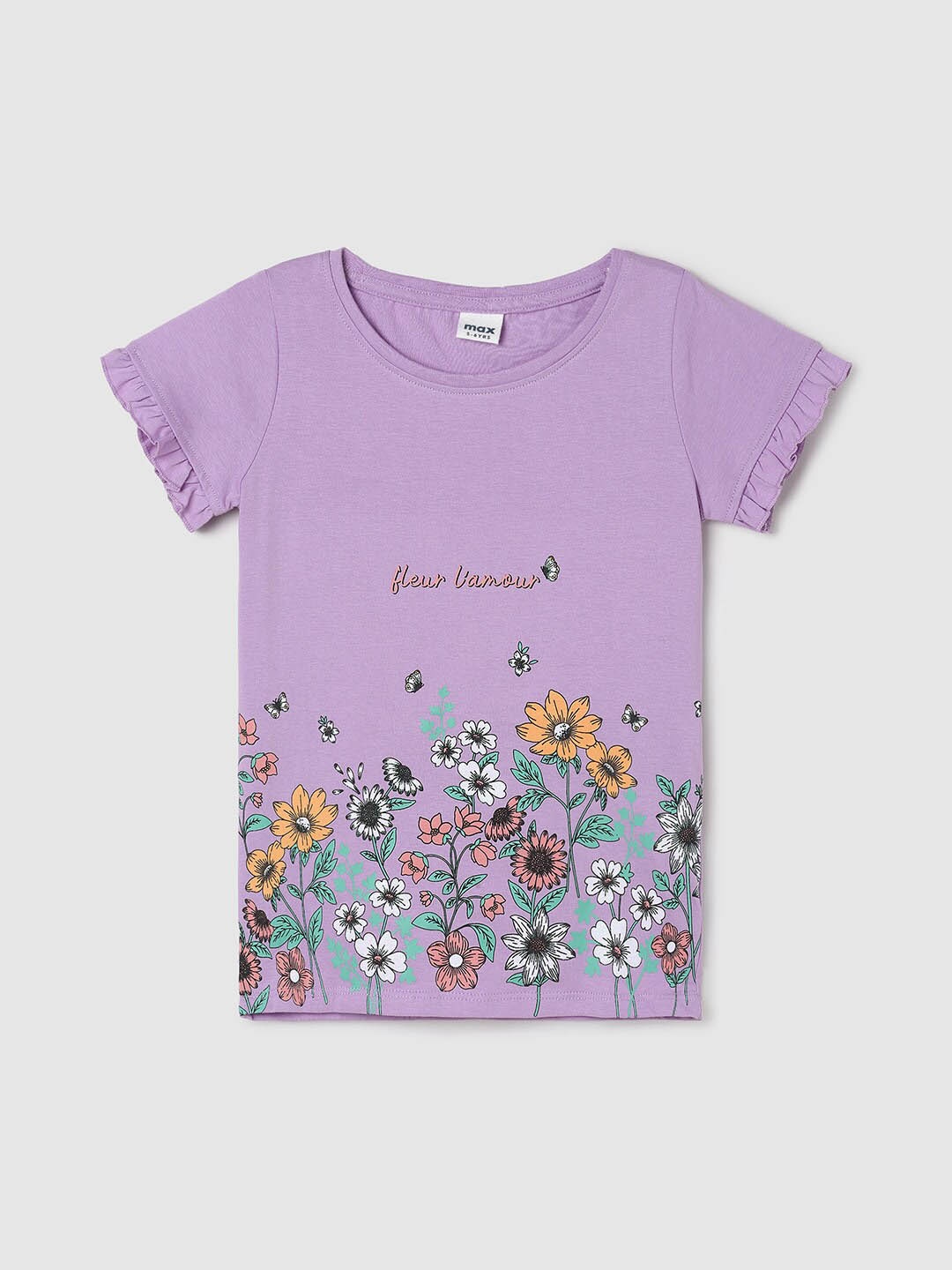 

max Girls Floral Printed T-shirt, Purple