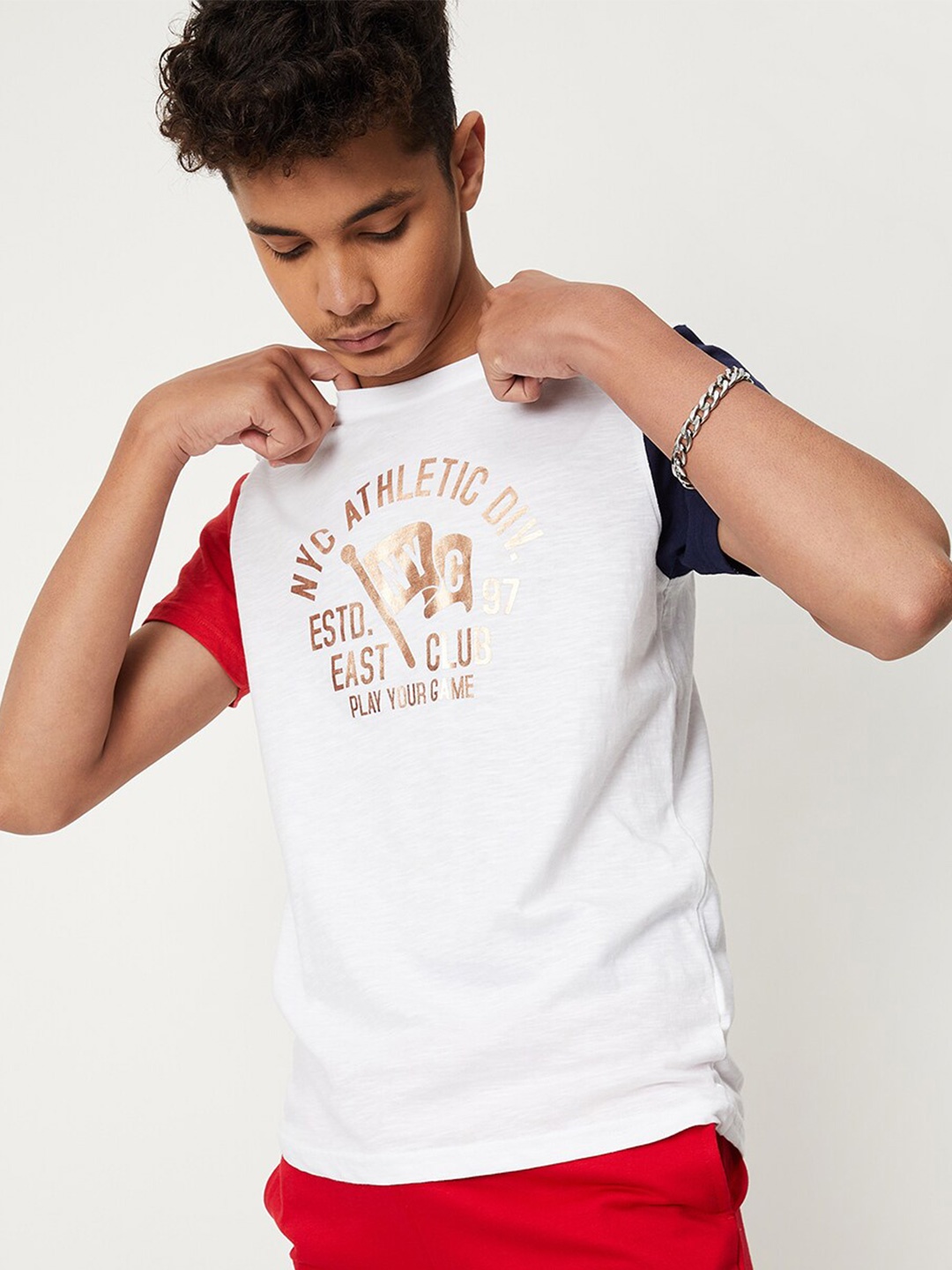 

max Boys Typography Printed Casual Pure Cotton T-shirt, White