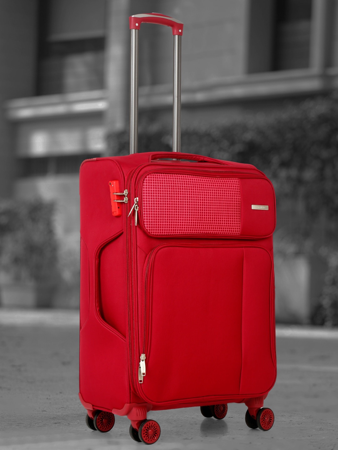 

Teakwood Leathers Printed Soft-Sided Expandable Medium Trolley Suitcase, Red