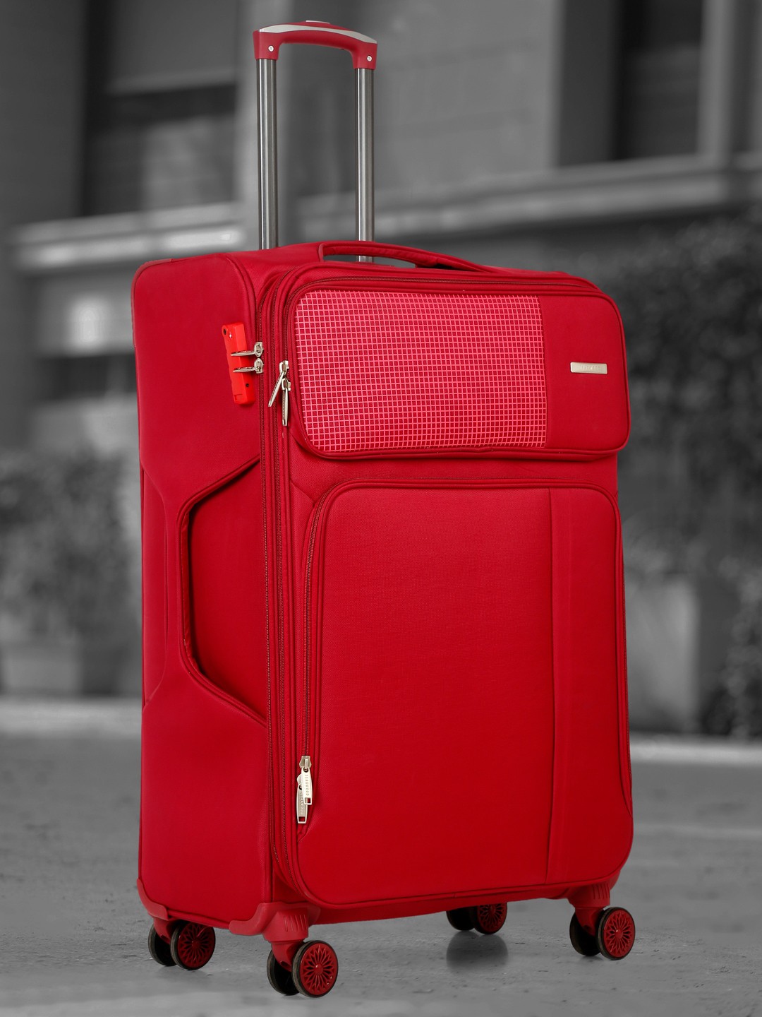 

Teakwood Leathers Printed Large Trolley Bag, Red